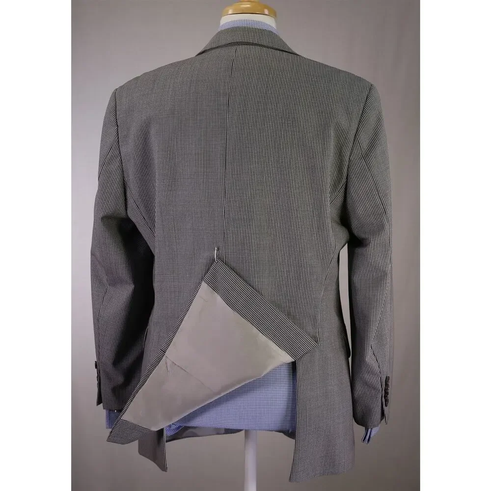 Hugo Boss Black Gray Gingham Check 2-Btn Wool Blazer Jacket 40R